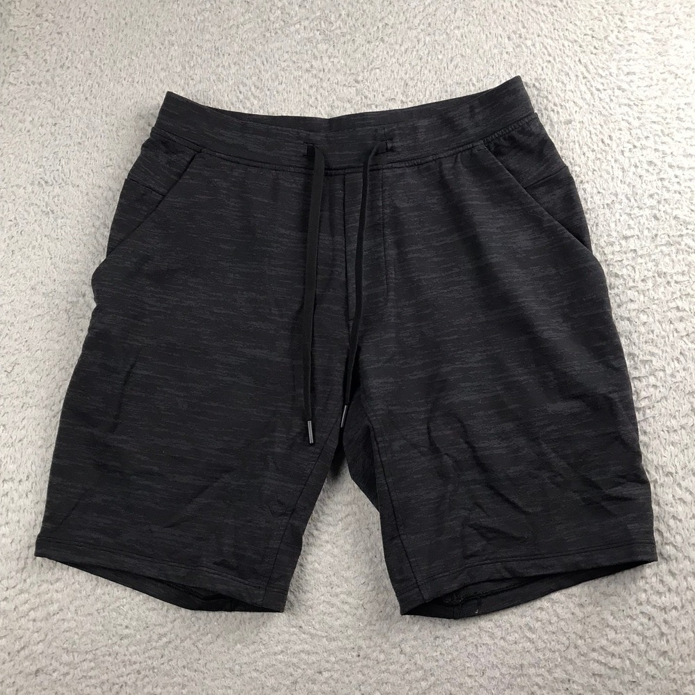 Lululemon T.H.E. Shorts Mens M Black Space Dye Heathered 9" Drawstring Gym